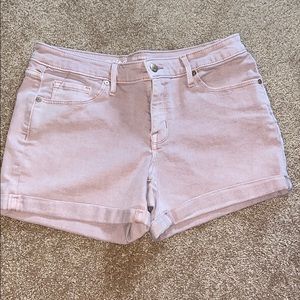 Blush pink denim shorts